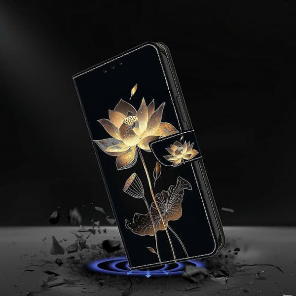 Plånboksfodral med vikbart stativ för Galaxy S25 FE, mönstertryckt läderflipfodral för telefon Gold-Threaded Lotus