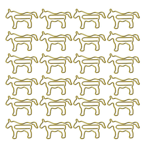 50 Pcs Adorable Horse Shaped Paper Clips Creative Bookmarks Paper Clip Pins for Home Office School (Golden Horse)