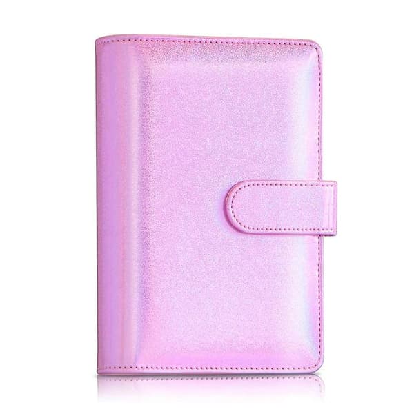 A6 PU læder notesbog-bind, laser regnbue 6-rings budget-pengekuverter, planlægger rejsejournal-bind Flash pink
