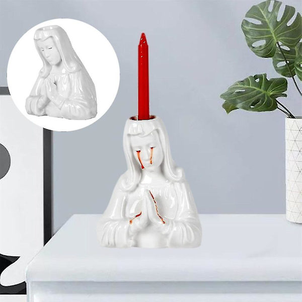 Crying Mary Lysestake Resin Hjem Ornament Julepynt Vit Religiøs Decoratio