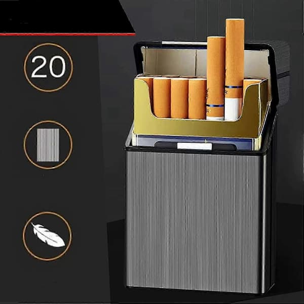 Magnetiskt cigarettfodral i borstad aluminium, 20 kapacitet, 2-pack grå + silver 85 mm grey silver
