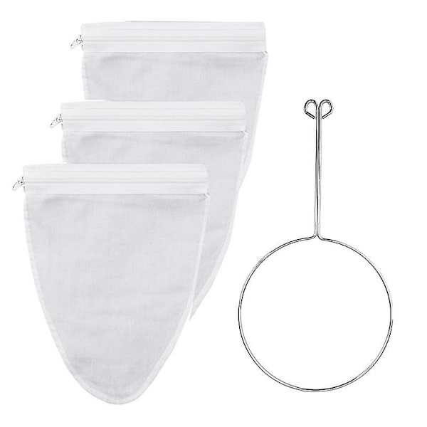 Ultra Fine Mesh -siiviläpussi vetoketjulla, siivilät Fine Mesh vahvistetulla kehyksellä ja tukevalla kahvalla White silver