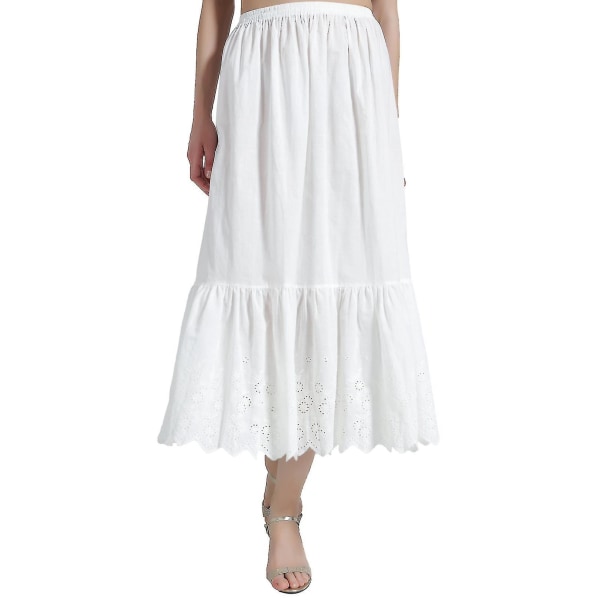 Half Slip Girt Extender 100 % puuvillainen vintage alushame pitsibrodeerauksella Anglaise Lace - Ivory - 80cm XL