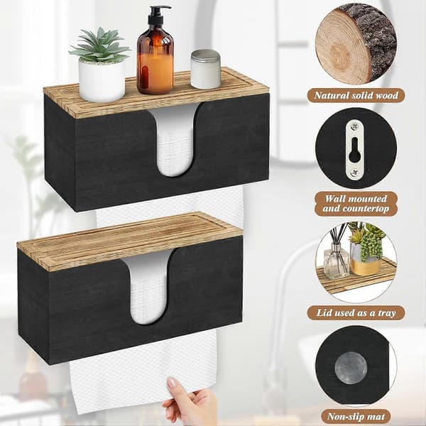 2-pack Pappershandduksdispenser i trä, väggmonterad, idealisk för badrum och kök