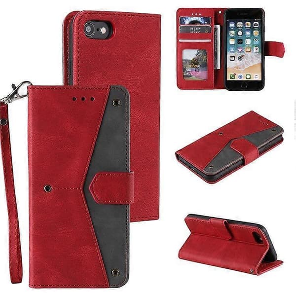 PU Läder Skyddande Telefonfodral För iPhone 16e, Plånboksfodral med Splitsning Red