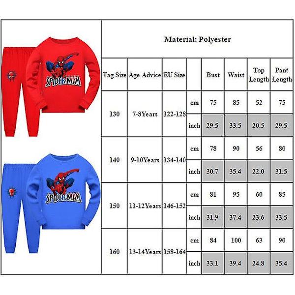 Børn Drenge Piger Spiderman Pyjamas Loungewear Langærmet T-shirt Bukser Nattøj Pjs Set Superhelte Pyjamas Outfits Alder 7-14 år Red 7-8Years