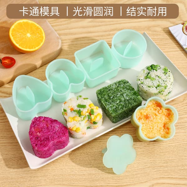 8 stk. Maker Form Press (Non Stick) Onigiri Sushi Maker Form Kit Risbold Form Shake Sushi Makers Form med Lille Ris Padle, Pensel