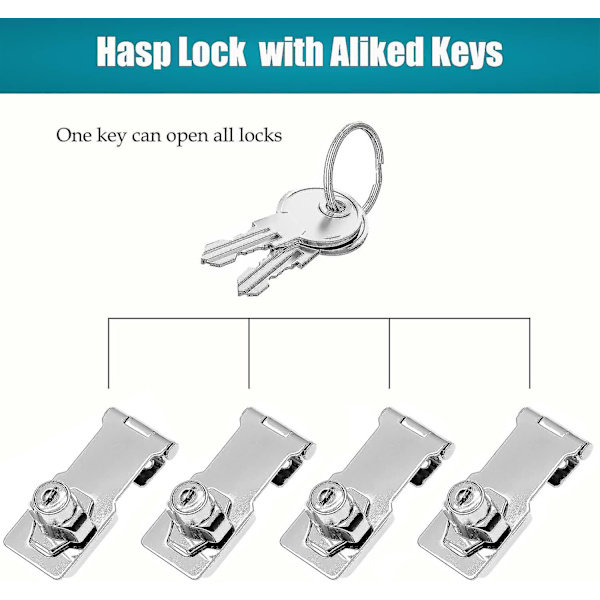 Hasp Lock Riippulukko Portin salpa oven pultti kaappihuonekalujen postilaatikon kaappi vastaavilla avaimilla, 3 tuumaa - Ya