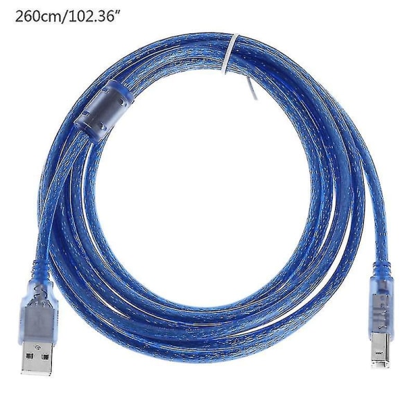 Høyhastighets gjennomsiktig blå USB 2.0 skriverkabel Type A hann til type B hann Duaf-f 2.6m