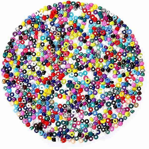 24000 stykker flerfargede 2 mm glassfrøperler med hummerlås, åpen hoppring og elastiske rop