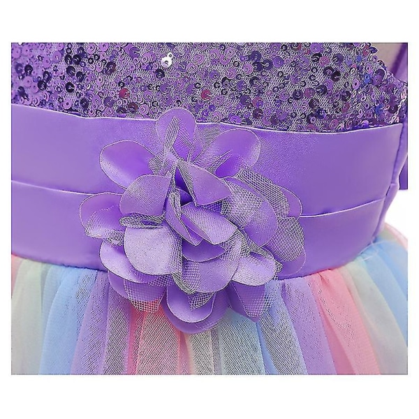 Jenter Paljettkjole Rainbow Tutu Bursdagsfest Prinsessekjole Pageant Kjole Blomsterkjole Purple 160cm(9-10T)