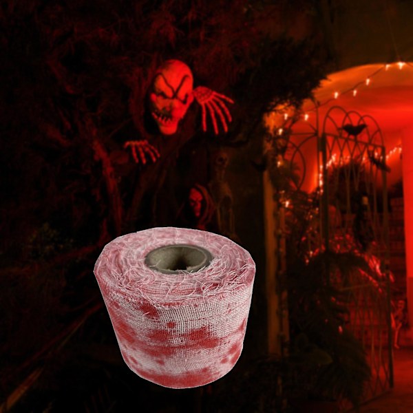 MengXi 10m Blodbandage Realistisk Horror Sikker Blød Genanvendelig Kostume Tilbehør Non-woven Stof Halloween Cosplay Fest Skadet Blodig Bandage til F