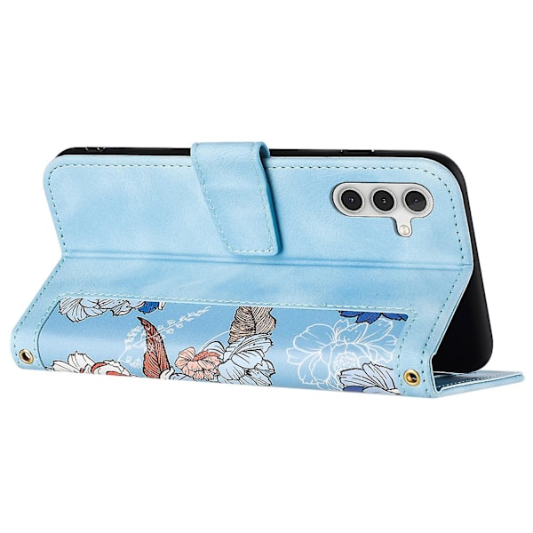 Samsung Galaxy A55 5g -puhelimen nahkakotelon case , jossa on kukkakuvio Baby Blue