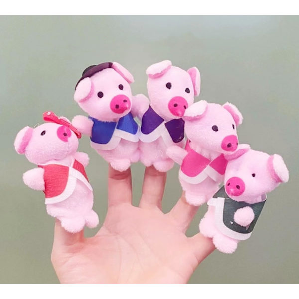 5 kappaleen pehmoinen sormiukke-lelu, This Little Pig -lastenlorun sormiukke, tarinankerrontateatterin roolipeli, iltasatu taaperoille