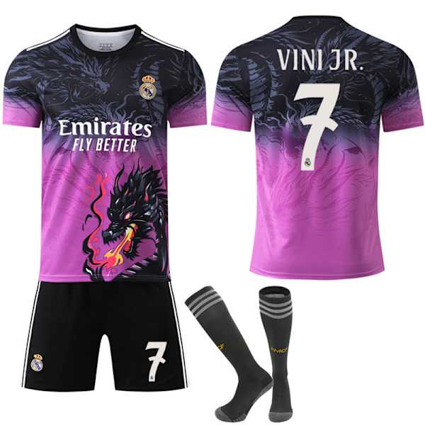 2024-2025 Real Madrid Dragon Jubileumsutgave Fotballdrakt Barn Voksen med Sokker Nr.7 VINI JR No.7 VINI JR 24