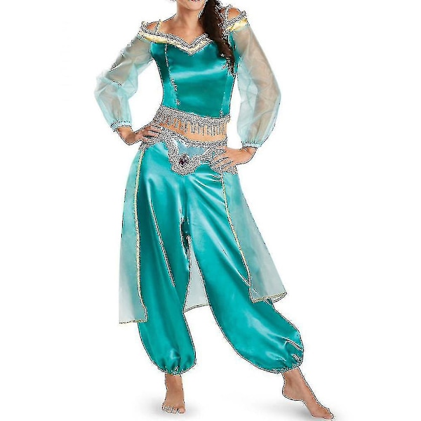 Aladdin Alibaba Jasmine Princess Cosplay Kostym Fancy Dress Outfit Set För Vuxna Kvinnor_jl_1 2XL