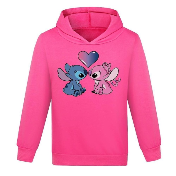 Lilo And Stitch Hoodies Tops Kids Boys Girls Long Sleeve Casual Pullover Jumper Hooded Sweatshirt Xmas Gifts Rose Red 13-14 Years