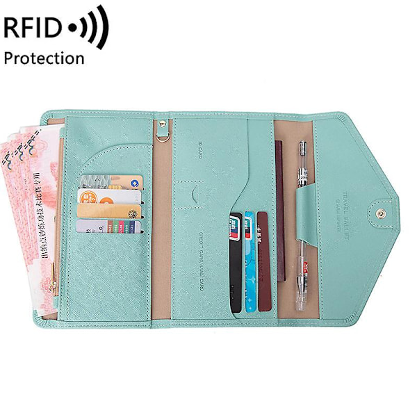 Travel Wallet Leather Passport Holder Black Travel Document Wallet Organiser With 8 Credit Rfid Blocking Cover Card Slot Slim Wallet Light green