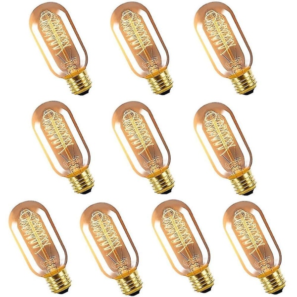 10st 40w Edison Vintage glödlampa Dimbar T45 Spiral Filament E26 E27 Amber