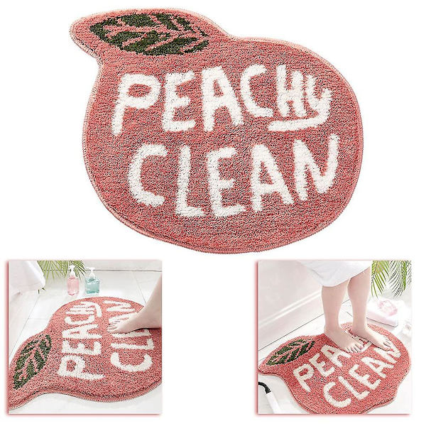 Bademåtte Peachy Coral Pink, Skridsikker Fodmåtte Peach Badeværelsesmåtter og -måtte Sød Tegneserie Bademåtte Vaskbar Skridsikker Fodmåtte Absorberende Badekar Måtte (55x63