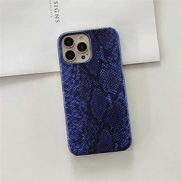 Kompatibel med iPhone 15 Pro-fodral PC+PU-läder Ormstruktur Anti-fall Telefonfodral DarkBlue
