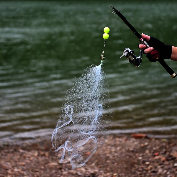 2 stk kobber fjeder stime fiskenet med lysende perler mesh net til nat fiskegrej 9