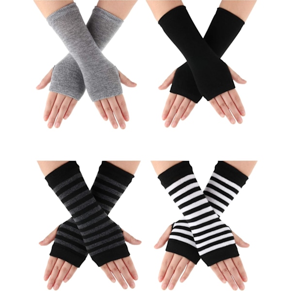 4 Pairs Cashmere Feel Wrist Fingerless Gloves with Thumb Hole Ladies Unisex Cashmere Warm Gloves, 4 Colors