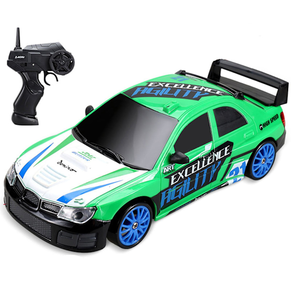 Driftende Mini AE86 Fjernstyrt Bil 4WD Racingbil, Oppladbar Høyhastighets Leke for Barn, Auto GTR Leke - Green Graffiti