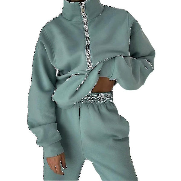 Dame træningsdragt i to dele - langærmet højhalset hættetrøje sweatshirt med joggingbukser green M