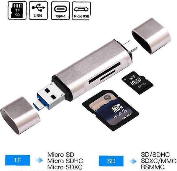 3 i 1 mikro USB OTG-adapter Typ C USB 2.0 Bärbar minneskortläsare för smartphone PC
