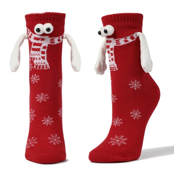 2 Par Fun Magnetiska Parstrumpor Julgåva Mjuka Bekväma Håll Händerna Ögon Design Elastiska Strumpor Red One Size