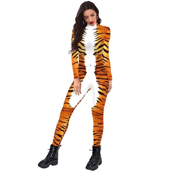 Dyr Cosplay Tigerkostyme Bodysuit Voksne Spandex Zentai Halloween Leopard Mønster Jumpsuit Størrelse Bodywear Høy Kvalitet Woman L