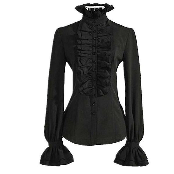 Naisten Viktoriaaninen Pusero Retro Pystykaulus Pitkähihainen Goottipaita BLACK XL