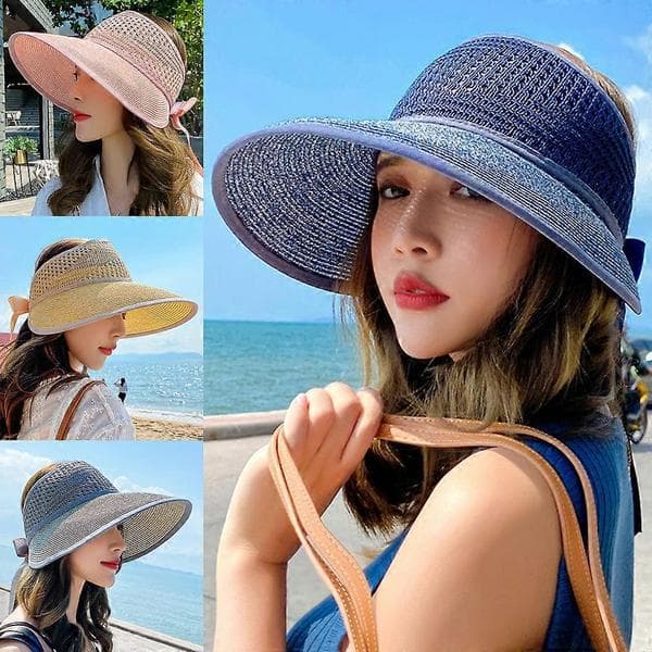 1 stycke dam sommar vacker mode mysig vikbar stråtom topp rosett för solhatt för strand utomhusresor shopping rosa Rosa