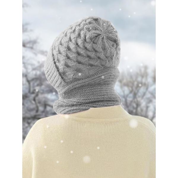 Beaniehatt med Integrerat Öron- och Vindskydd, Elastisk Stickad Tjock Varm Sammansatt Vinter Grey