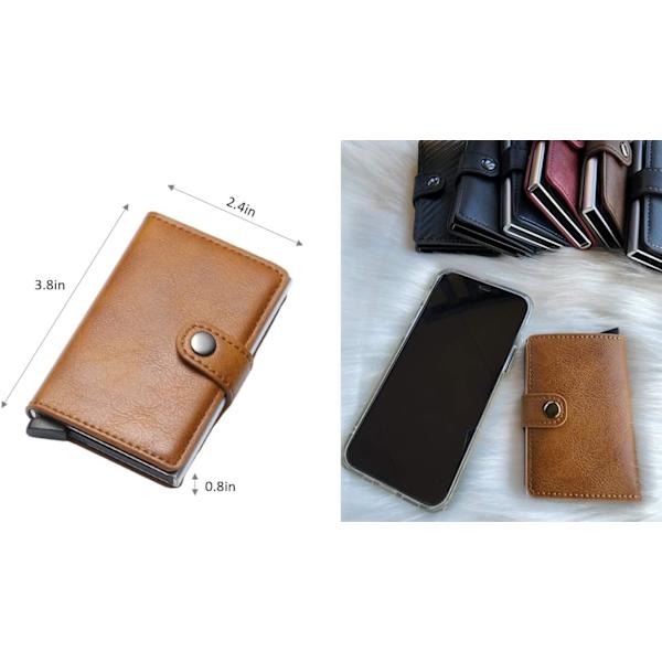 Kreditkortholder RFID-blokerende læder automatisk pop-up pung aluminium slanke lomme bifold visitkortholder med knap brown