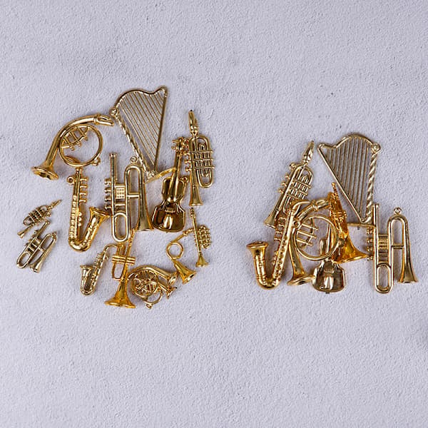 Mini Plastic Musical Instrument Gold Christmas Tree Hanging Xmas Golden 7pcs