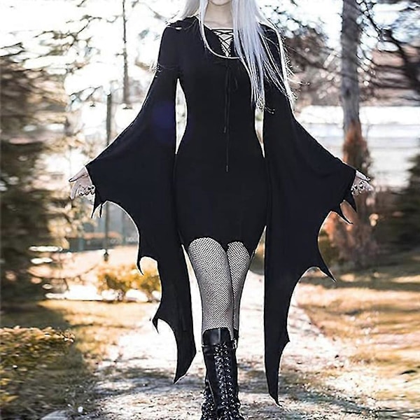 Lepakkohihainen Halloween Cosplay -asu puku naisille goottilainen Cosplay -asu S