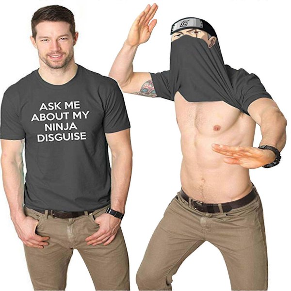 2025 Ny Herr Ask Me About My Ninja Disguise Flip T-shirt Rolig Kostym Grafisk Humor A+ Dark gray  Black S