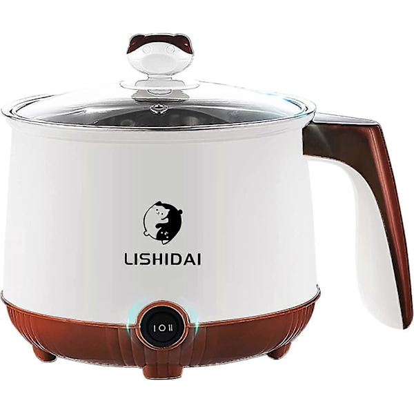 Elektrisk Gryta Mini Gryta Elektrisk Nudelgryta Elektrisk Gryta Ramen Gryta Multifunktionell Liten Non-stick Panna 1.8L (Vit)