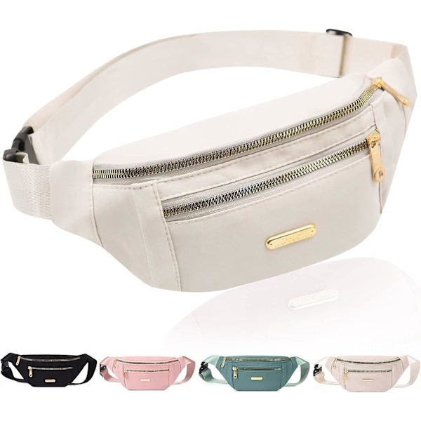 Fanny Pack Fashionabla midjeväska Casual Travel Bum Bag med 3 blixtlåsfickor för kvinnor Män Sport Löpning Fotvandring Jogging (beige)