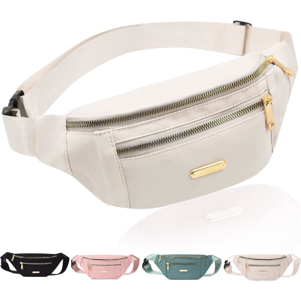 Fanny Pack muodikas vyötärölaukku Casual matkalaukku 3 vetoketjutaskulla naisille Miehille Urheilu Juoksu Vaellus Lenkkeily (beige)