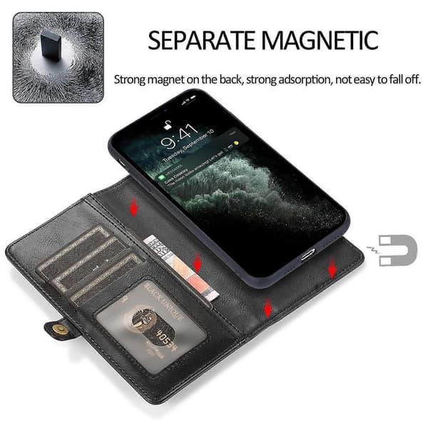 Stærk magnetisk aftagelig læderetui til iPhone 14 Plus Black