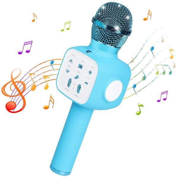 1 blå mikrofon til karaoke for børn