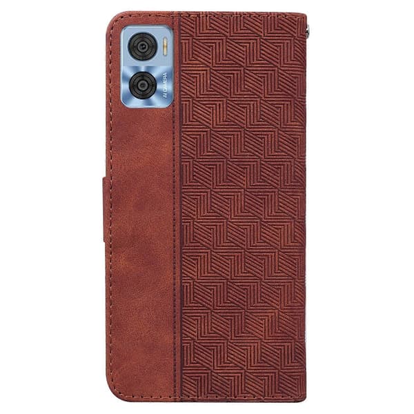 Geometriskt präglat flip-läderfodral för Motorola Moto E22/E22i Brown