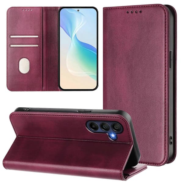 Plånboksfodral i retrotextur läder för Samsung Galaxy A26 5G Wine Red