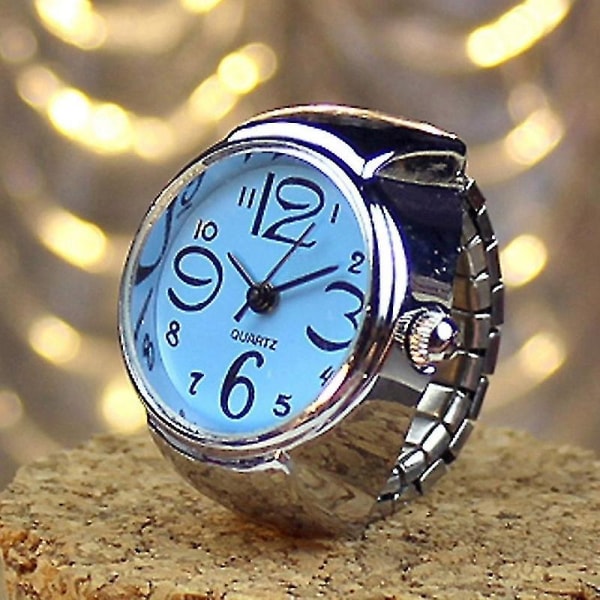 2 stk L04 Urskive Quartz Analog Watch Creative Steel Cool Elastisk Quartz Finger Ring Watch Til Mænd / Blue