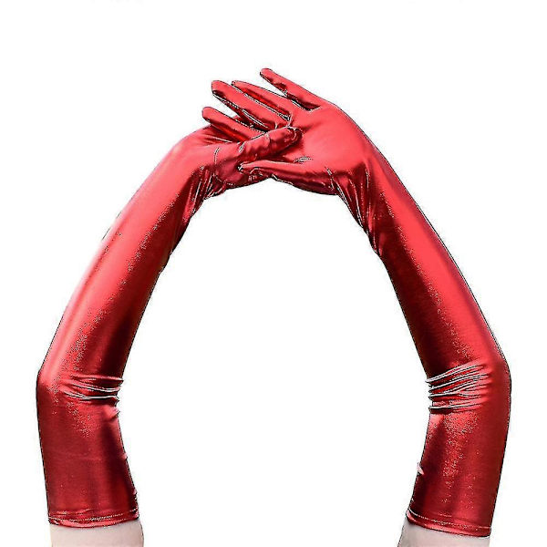 Dam läder långa handskar cosplay kostym handskar pole dance handskar 21\" Red