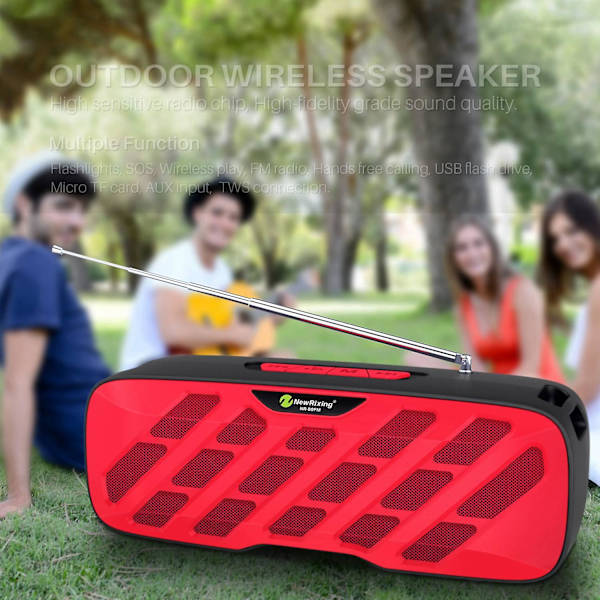 NewRiXing -B9FM Bärbar Bluetooth högtalare med antenn USB -högtalare Stöd för U Disk Subwoofer Högtalare Radio -Röd Red