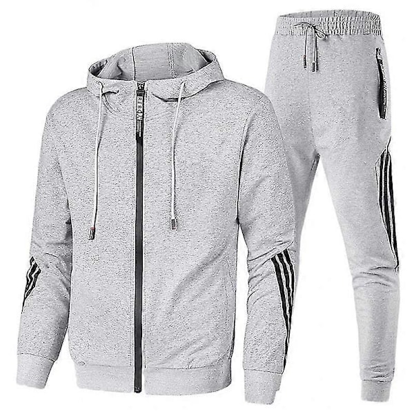 Nyt Casual Sports Zip-Jakkesæt til Mænd med Hættetrøje - Løbetøj til Mænd og Kvinder grey XXXL